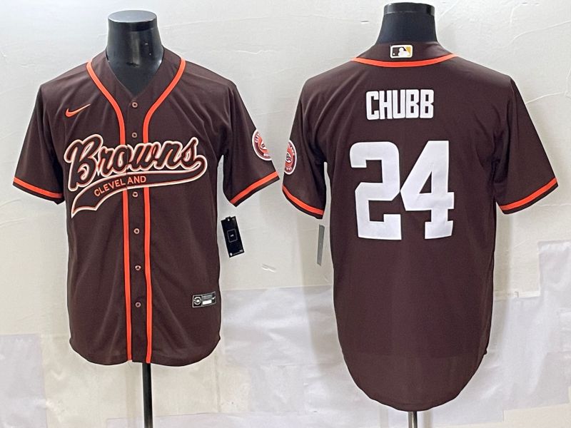 Men 2025 Cleveland Browns 24 Chubb Brown Joint Name Nike Limited NFL Jersey style 1